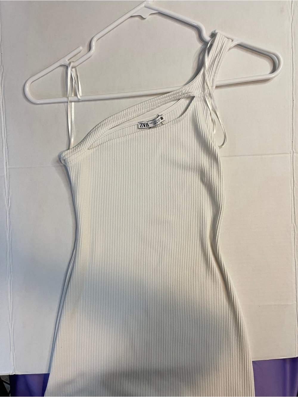 Zara Cream One-Shoulder Ribbed Bodycon Dress